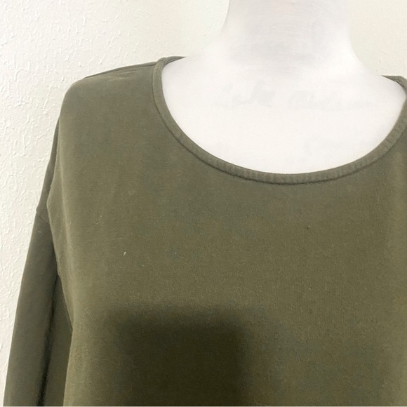 Loft Women’s Lounge Long Sleeve Pom Pom Fringe Cuffs and Bottom Medium Olive - Picture 2 of 8